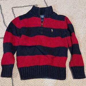 Polo by Ralph Lauren Navy and Red Striped Quarter Zip Sweater Size 3T